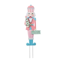 Glitzhome® 36" Metal Christmas Pink Nutcracker Yard Stake
