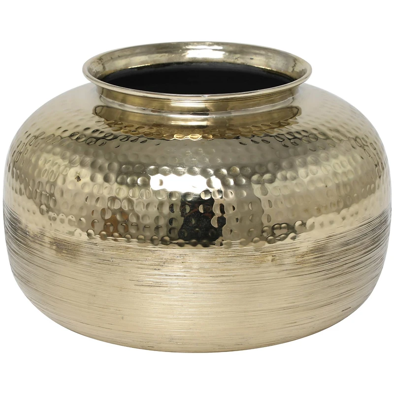 8" Gold Aluminum Brushed Vase with Hammered Top