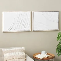 28" x 20" White Distressed Wood Abstract Wavy Wall Decor, Set of 2