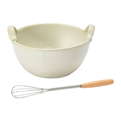 Hello Honey® 3.75" Cream Stoneware Batter Bowl & Whisk