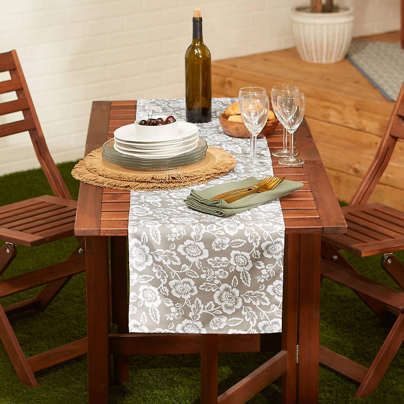 Stone  Floral Print Outdoor Table Runner, 14" x 72"