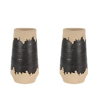 Set of 2 Black Porcelain Contemporary Vase, 7" x 12"