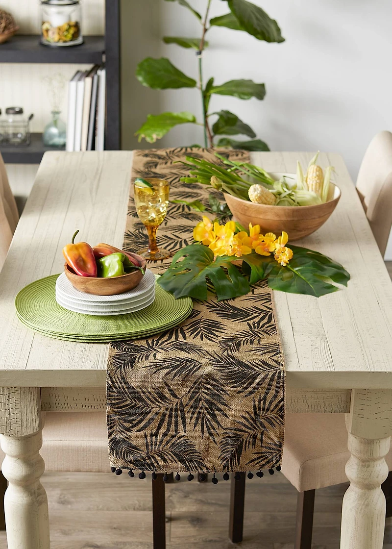 DII® Black Fern Print On Natural Jute Table Runner 14x72