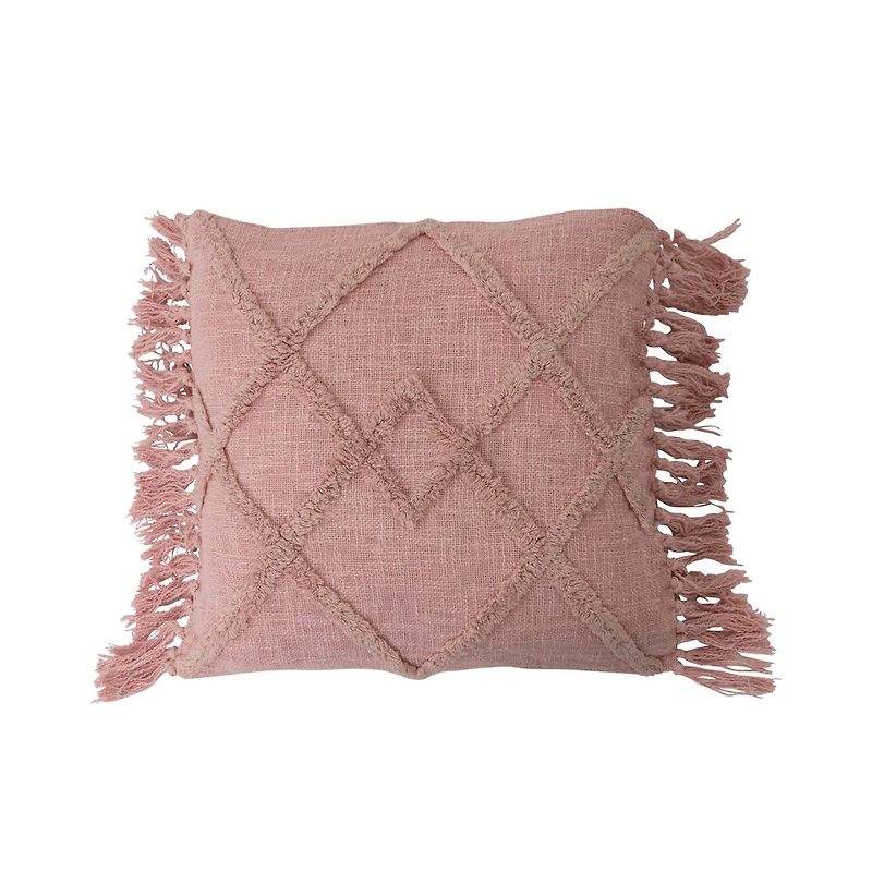Hello Honey® Pink Tufted Pattern Cotton Blend Pillow with Fringe