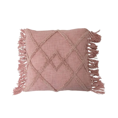 Hello Honey® Pink Tufted Pattern Cotton Blend Pillow with Fringe