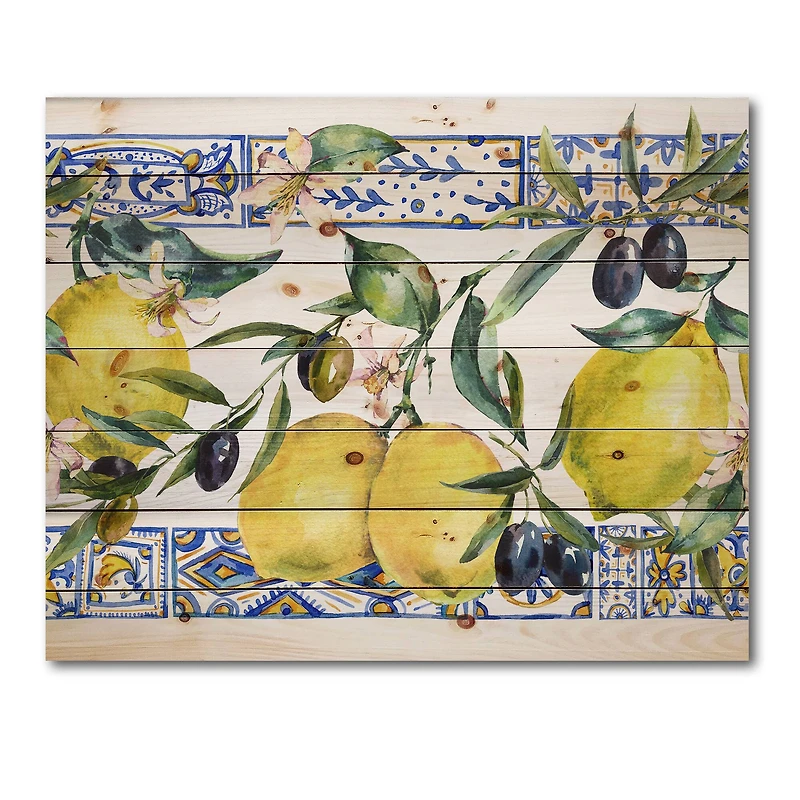 Designart - Lemon Ornament On Blue Geometrical Pattern II