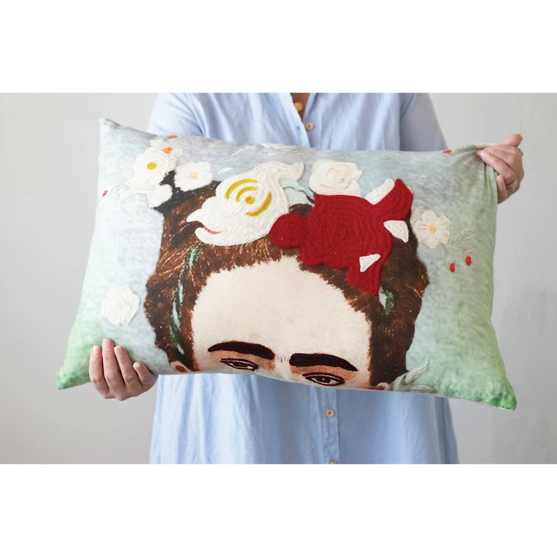 Hello Honey® Printed Frida Kahlo with Embroidery Cotton Lumbar Pillow