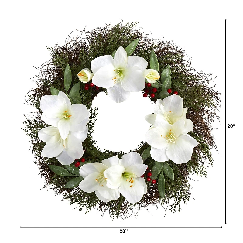 20" Cedar, Amaryllis & Ruscus with Berries Wreath