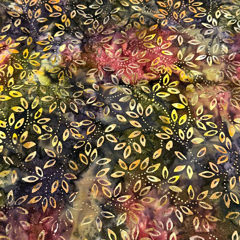 Feldman Premium Indonesian Batik Plum & Olive Leaves Cotton Fabric