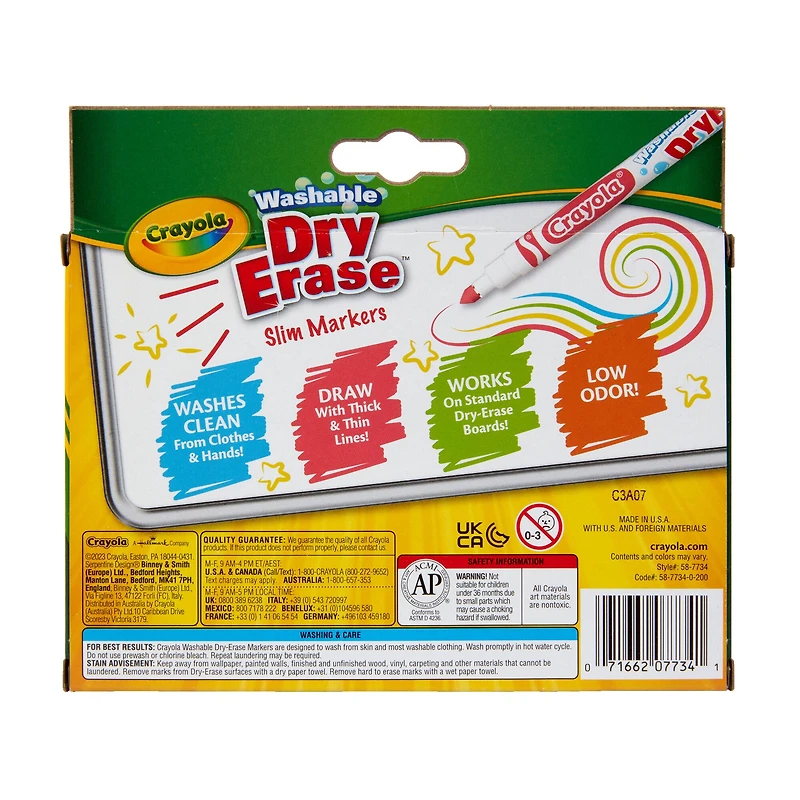 Crayola® Washable Dry Erase™ Slim Markers, 10ct.