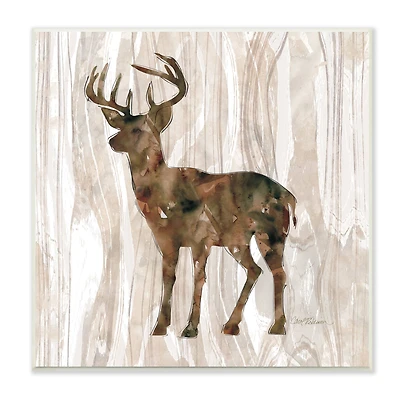 Stupell Industries Wilderness Buck Watercolor Silhouette Rustic Grain Pattern,12" x 12"