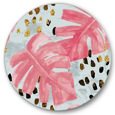 Designart - Pink Colored Monstera On Rough Brush Strokes II