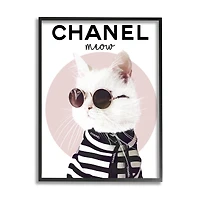 Stupell Industries Chic Kitty Cat Meow Glam Fashion Pink Circle in Frame Wall Art
