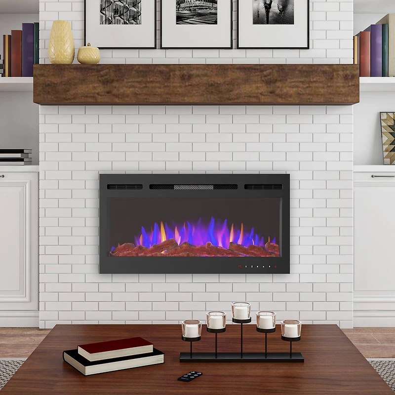 Hastings Home 36" Black Wall Mount Electric Fireplace