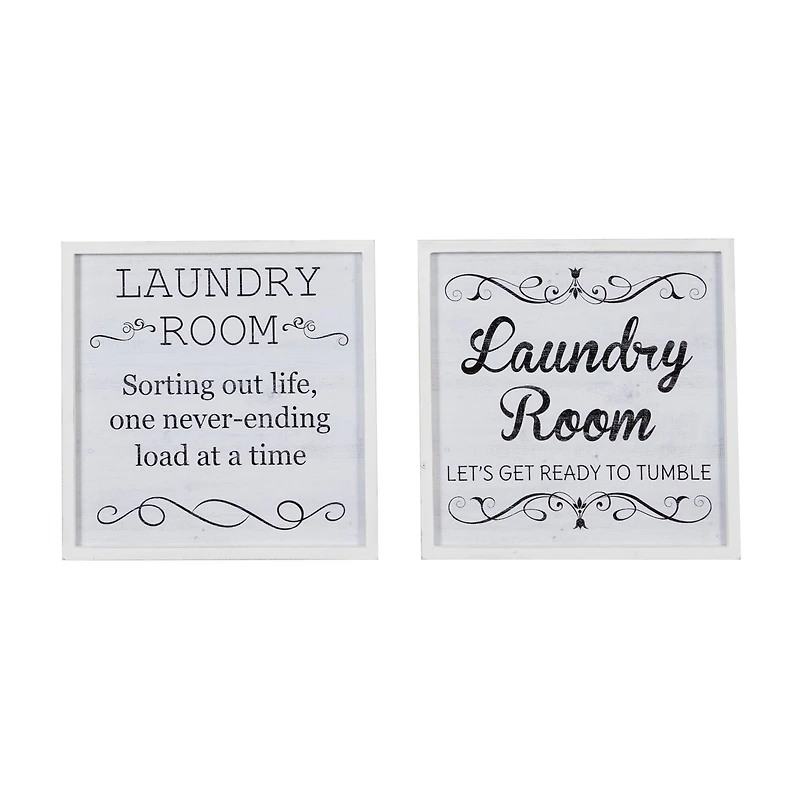 Set of 2 White Wood Farmhouse Sign Wall Decor, 15" x 15"