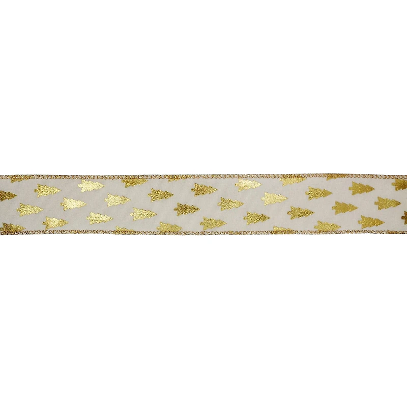 1.5" x 30ft. Gold Foil Trees Wired Faux Linen Ribbon by Celebrate It®