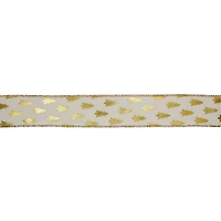 1.5" x 30ft. Gold Foil Trees Wired Faux Linen Ribbon by Celebrate It®
