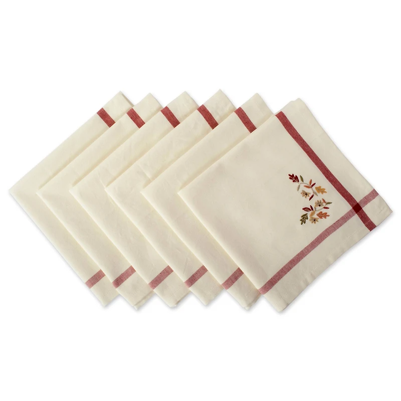 DII® Natural Embroidered Fall Leaves Bordered Napkins, 6ct.