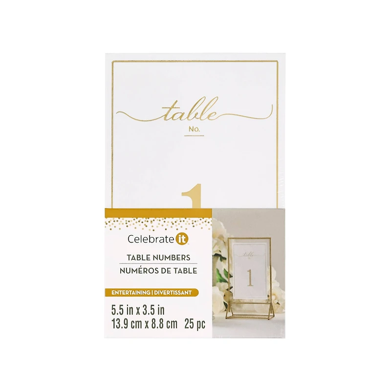 5.5" x 3.5" Gold 1 to 25 Table Number Card Set by Celebrate It™