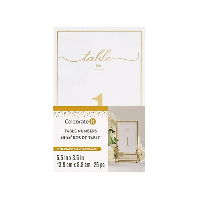 5.5" x 3.5" Gold 1 to 25 Table Number Card Set by Celebrate It™