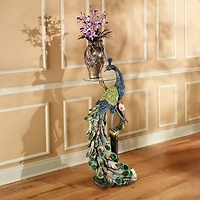 Design Toscano 4ft. Peacock's Perch Sculptural Glass-Topped Pedestal Table