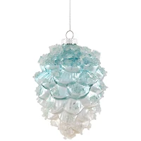 Icy Pine Cone Glass Christmas Ornament - 4.75" - Blue and White