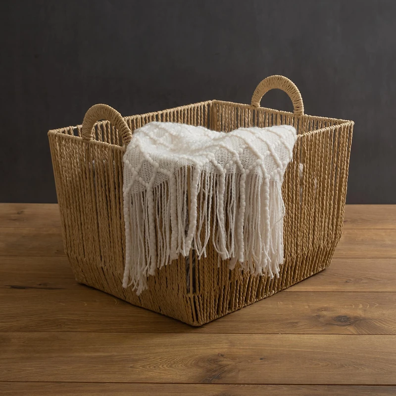Simplify Small Vertical Weave Storage Basket with Round Handles