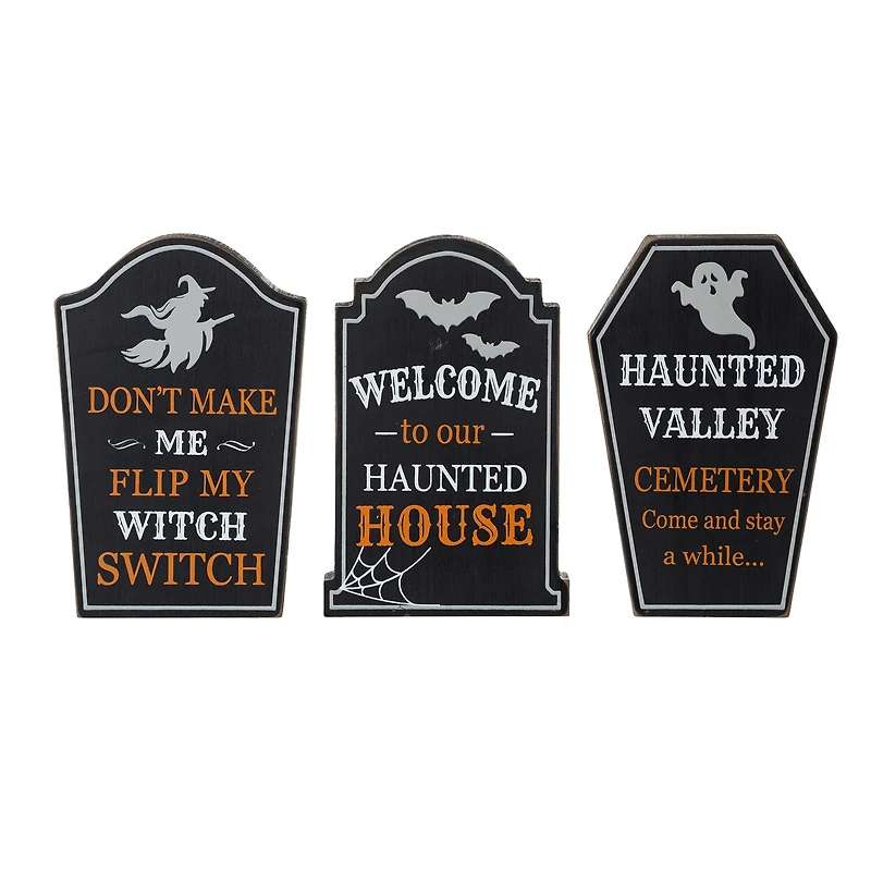 Glitzhome® 7" Tombstone Halloween Table Sign Set