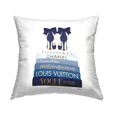 Stupell Industries Navy Blue Fashion Heels Glam Brand Bookstack Throw Pillow, 18" x 18"