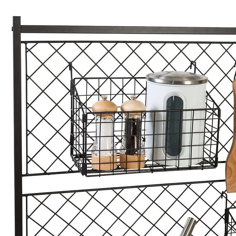 Honey Can Do Black & Walnut Multi-Purpose Kitchen Bakers Rack With Wine Storage