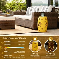 Glitzhome® 18.5" Yellow Iron Cutout Lemon Pattern Solar LED Garden Stool