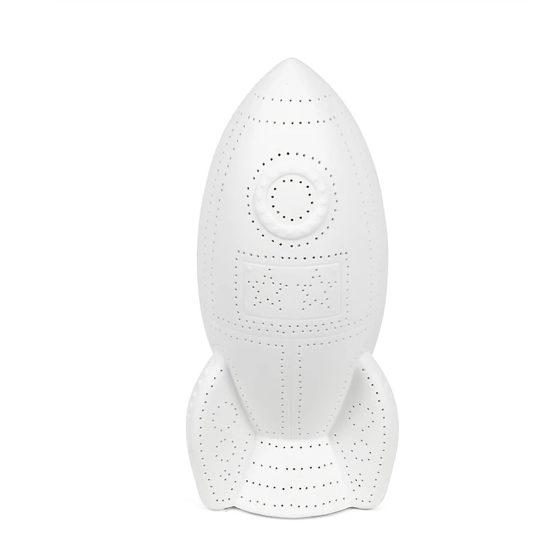 Simple Designs 6" White Porcelain Rocketship Table Lamp
