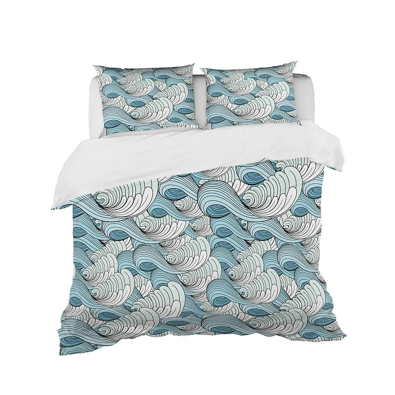 Designart Great Wave Inspiration Coastal Pattern Duvet Cover Set