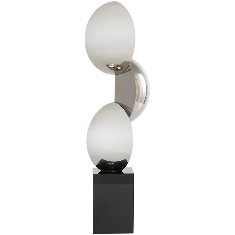 18" Black Crystal Abstract Sculpture with Stacked Semi Circles