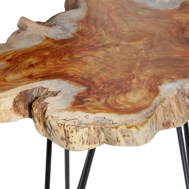 Brown Teak Wood Contemporary Accent Table Set