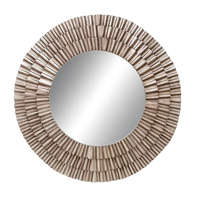 42" Silver Rustic Metal Round Wall Mirror