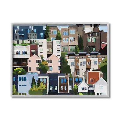 Stupell Industries Urban Apartments Cityscape Colorful Abstract Trees in Gray Frame Wall Art