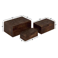 Natural Rectangular Brown Wooden Tree Decorative Box Set
