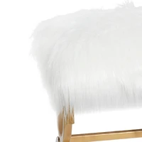 White Fur & Metal Contemporary Bench