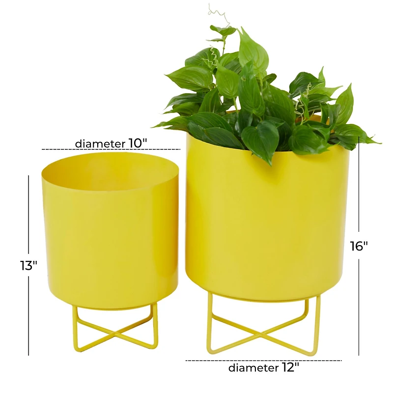 Yellow Modern Planter, Set of 2" 16", 13"