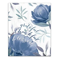 Blue Floral Grateful Thankful Blessed Canvas Wall Art