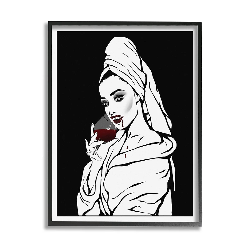 Stupell Industries Vampire Wine Glass Glam Woman Framed Giclee Art