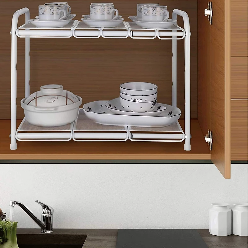 NEX™ White 2 Tier Expandable Cabinet Shelf Organizer Rack