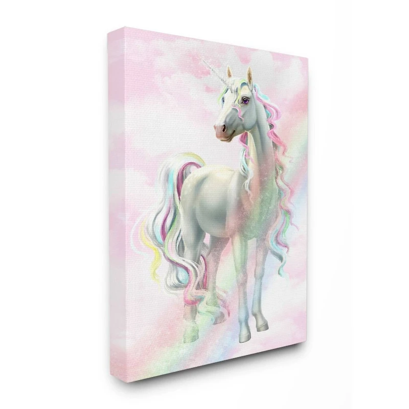 Stupell Industries Unicorn Rainbow Clouds Pink Children's Dream Fantasy Canvas Wall Art