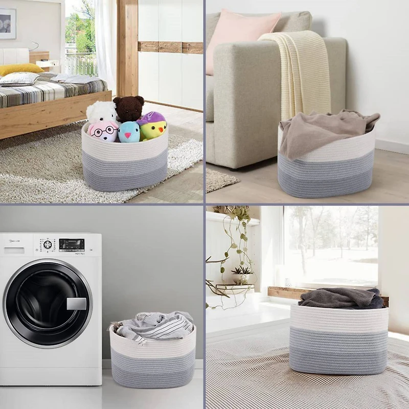 NEX™ Gray & White Cotton Rope Storage Baskets, 3ct.