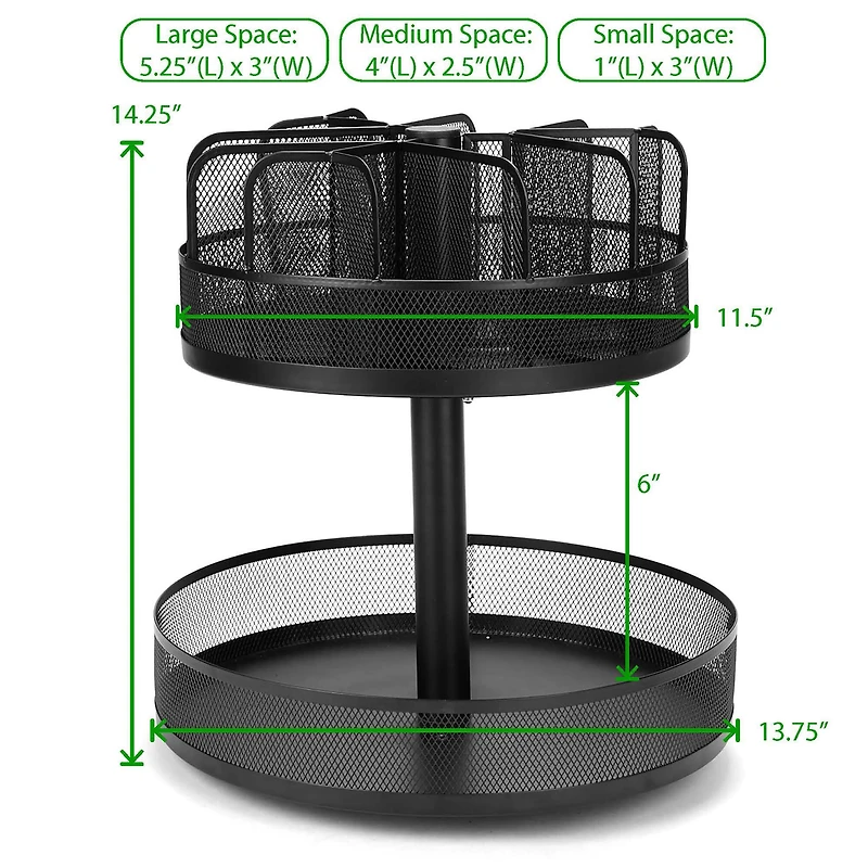 Mind Reader Black Metal Mesh 2-Tier Lazy Susan Granola Bar and Snack Organizer