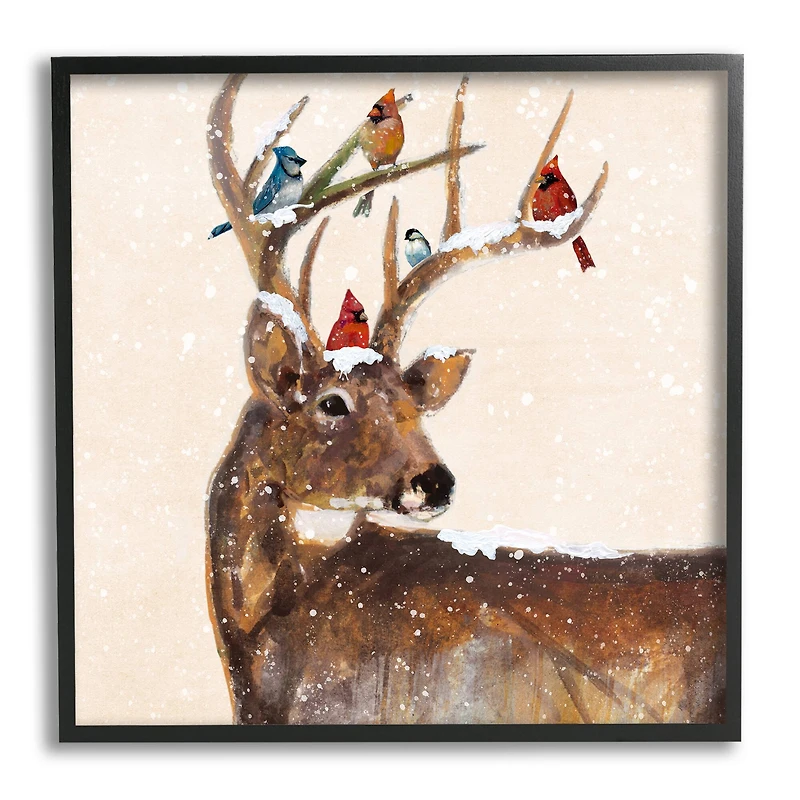 Stupell Industries Cardinals Perched Snowy Antlers Framed Giclee Art
