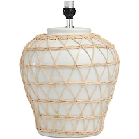 White Ceramic Woven Rattan Table Lamp with Linen Shade