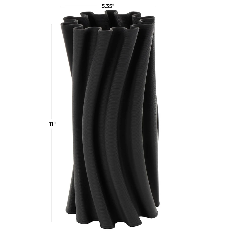 Black Abstract Curvy Ribbed Ceramic Vase