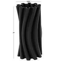 Black Abstract Curvy Ribbed Ceramic Vase